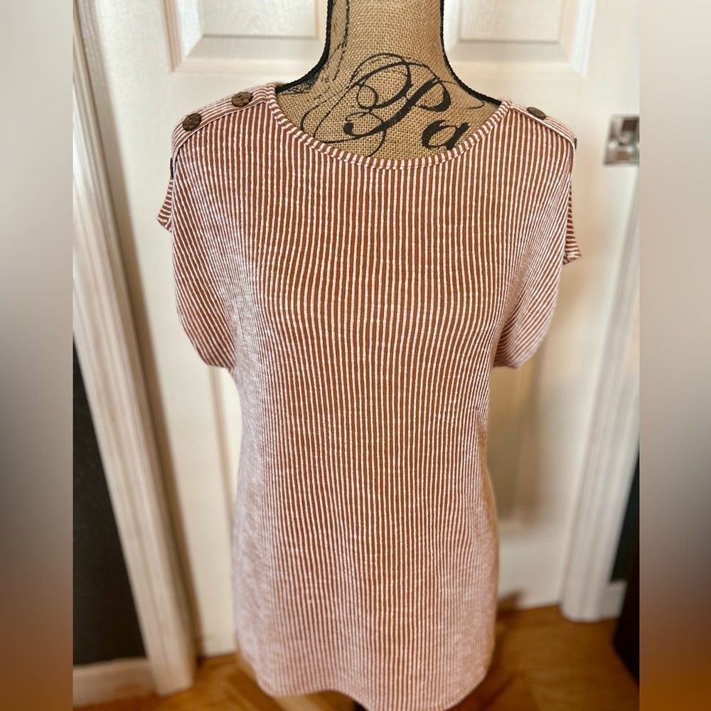 Final Price Clearances Grand Ave Design Burgundy Soft Striped Tunic Top 1X - Picture 9 of 16